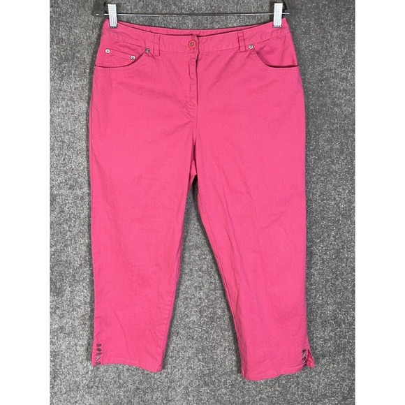 Lark Lane Cropped Capri Jeans Womens Size 8 Stretch Pink Denim Bead‎ Detail - Picture 1 of 10